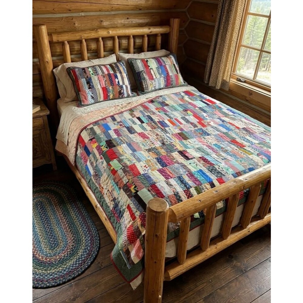 Handmade Cotton Patchwork Quilt Coverlet Set 2 Pillow Shams Colorful Full Bed